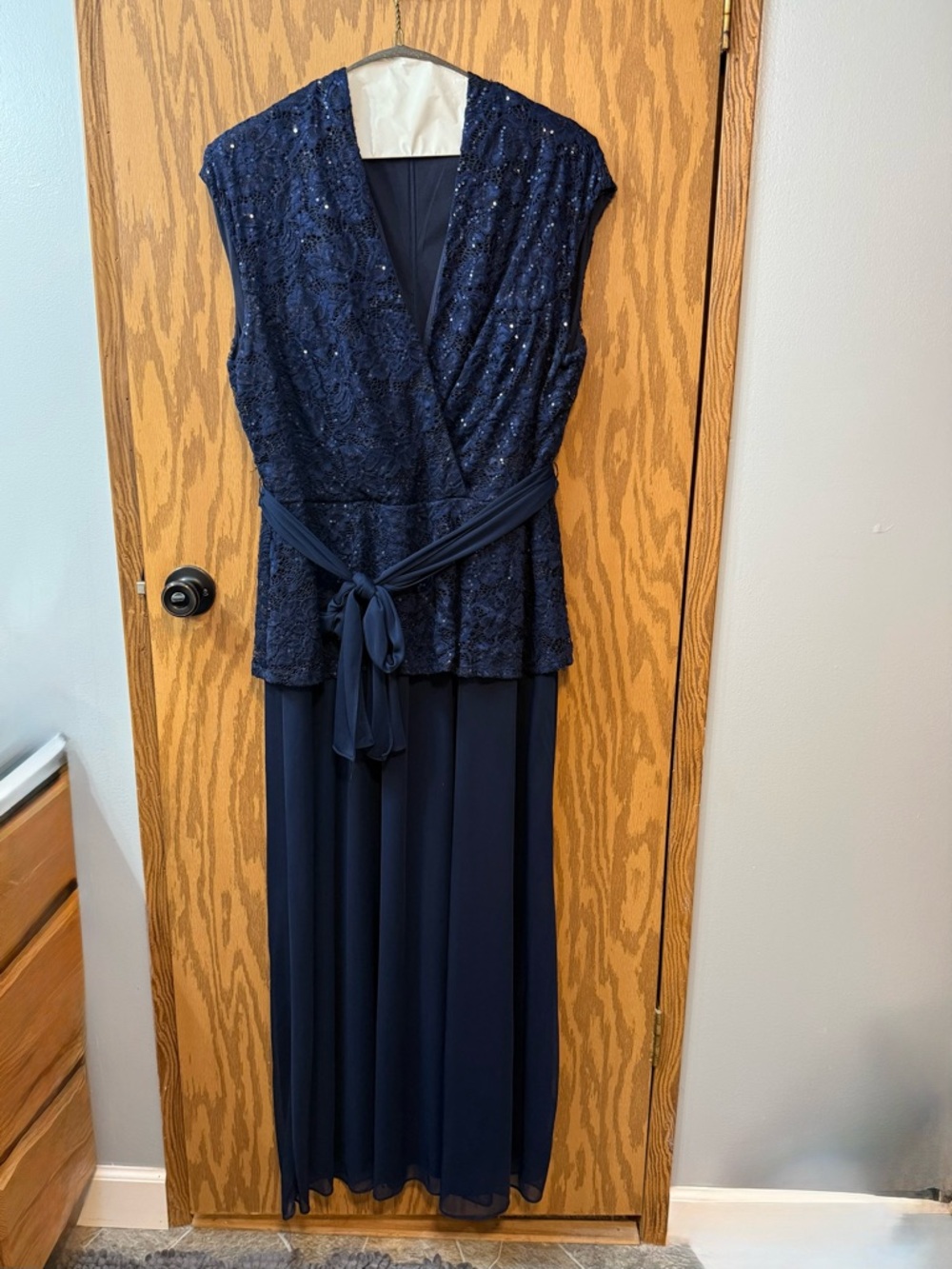 Blu Sage Navy Sequin Lace Maxi Dress with Sash